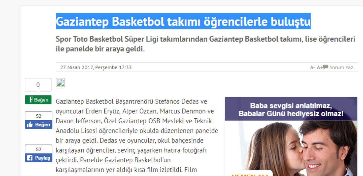 Gaziantep Basketbol takımı öğrencilerle buluştu (FANATİK GAZETESİ)
